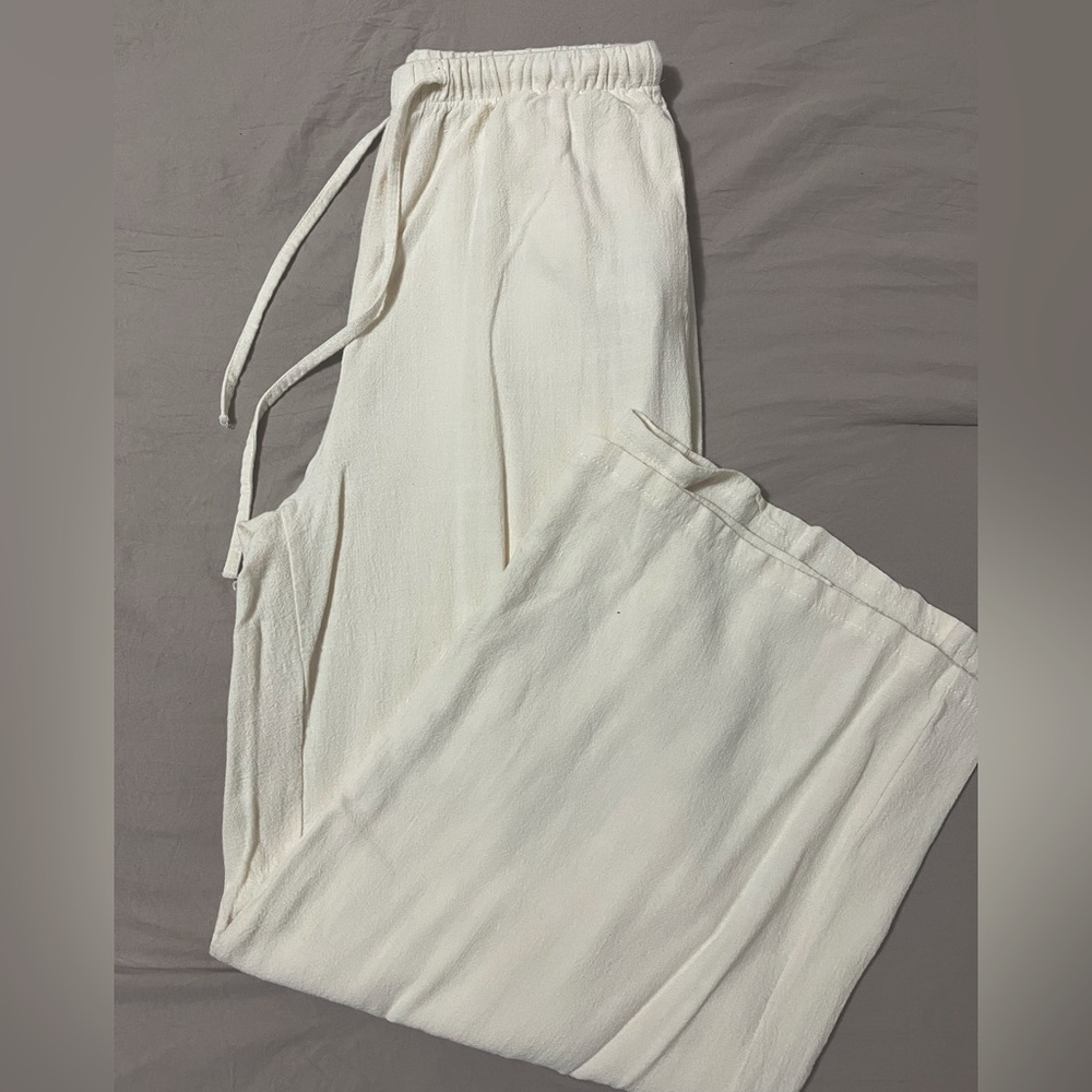 beige wide leg linen pants